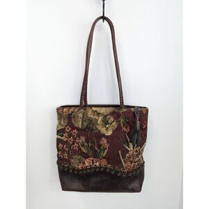 Vintage Bueno Burgundy Tapestry with Leather Base 2 Handle with Tassel Handbag